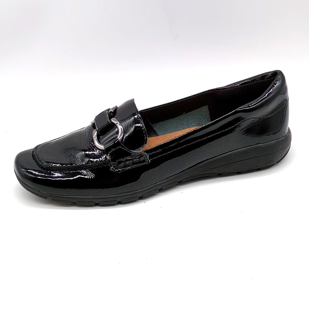 Easy Spirit Shoes Womens Seavienta Black 8.5 Narrow Leather Loafers Shiny NEW